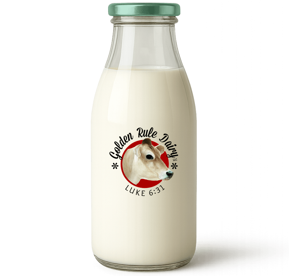 Golden Rule Dairy glass bottle of raw milk